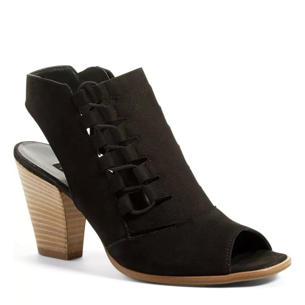 PAUL GREEN Mindy Block Heel Bootie Peep Toe Sandal Black Leather UK 7 UK…